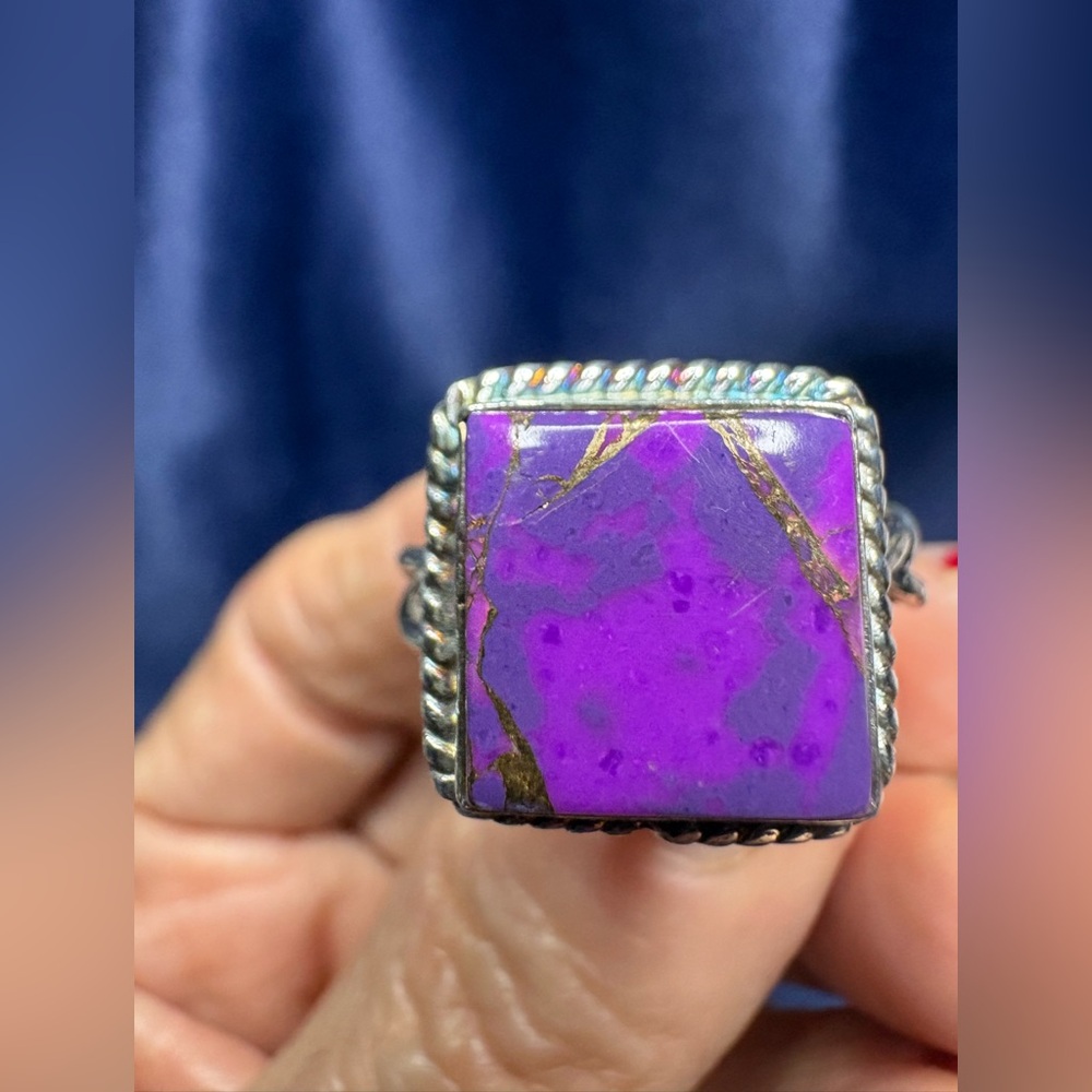 Ring Purple Mojave Turquoise Square 925 Sterling Silver Southwestern - Picture 8 of 10